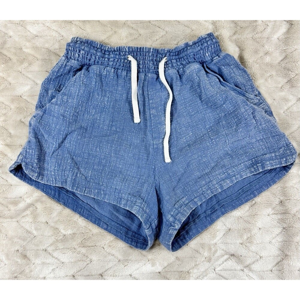 Ocean Drive Shorts Women M Blue Linen Look coastal Boxer-short Lounge short